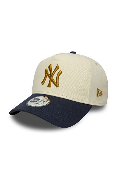 NEW ERA قبعة نيويورك يانكيز ملبي وورلد سيريز باتش بلون بيج فاتح 9فورتي للجنسين قابلة للتعديل بإطار إلكتروني