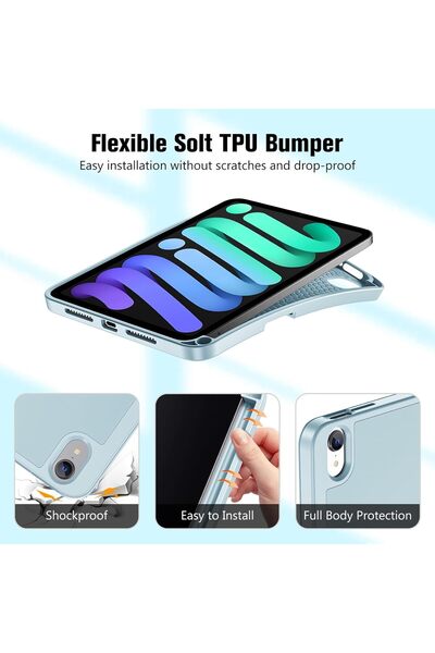 HYX Case for iPad Mini 8.3" (A17 Pro 2024 / Mini 6) Case with Pencil Holder - Skyblue