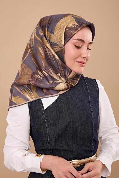 Silk Home Smoked Coffee Flower Pattern Tivil Woven Pure Silk Scarf-Kvs0893