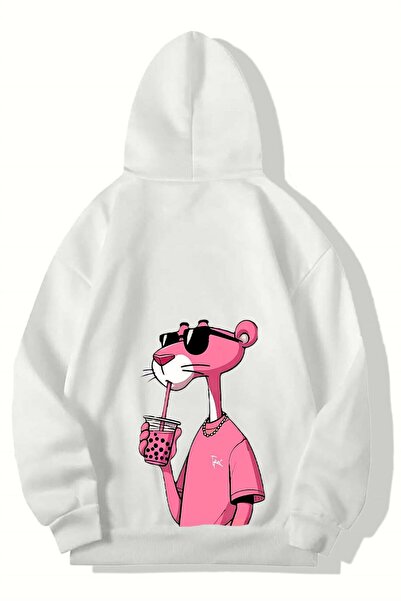 BRZ COLLECTION Unisex oversized Ροζ Πάνθηρος Φούτερ (ΛΕΥΚΟ)