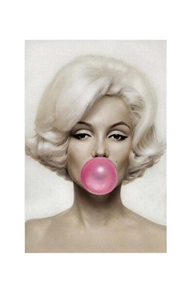 Drub Alabdaa ملصق مارلين مونرو مع علكة وإطار - أبيض/رمادي/وردي