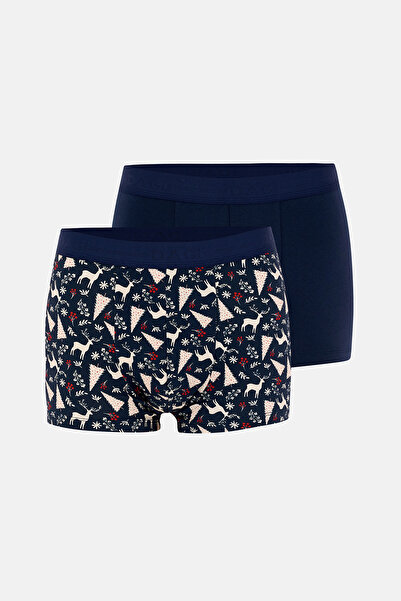 Dagi Navy Blue 5210 2-Piece Patterned Cotton Boxer