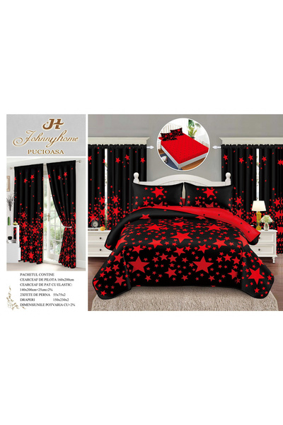 FIONNA.RO Fine Cotton Linen And Curtain Set 1 Person With Elastic - Starry Black