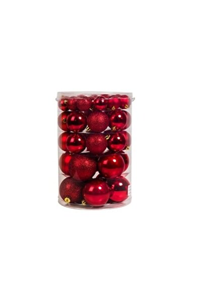 OEM Set of 44 red Christmas baubles, mixed matte, shiny and glitter finishes, 4-6-8 cm