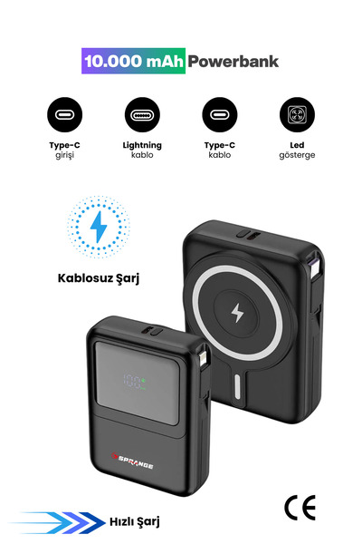 SPRANGE Magsafe Powerbank 10000 Mah Standlı Hızlı Taşınabilir Iphone 11 12 13 14 15 16 Samsung uyumlu