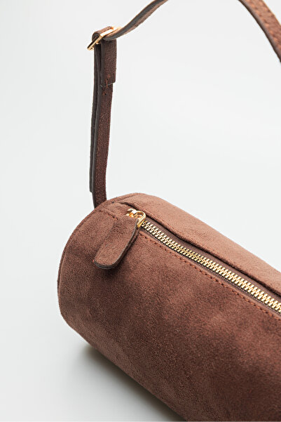 KISCHE Cylinder Suede Coffee Hand and Shoulder Bag Women