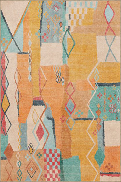 Rugs Modern Halı Berlin230 Turuncu Geometrik Şekillere Sahip Desenli Yıkanabi...