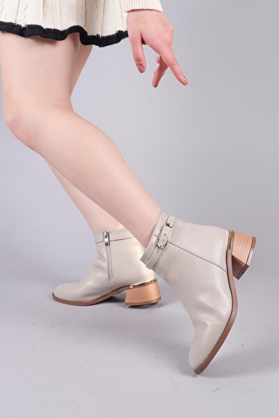 Birikon حذاء لينز ذو الكعب المنخفض مع حزام الكاحل باللون البيج