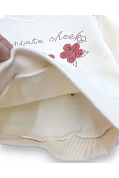 Ege Bebek Baby Girl Daisy Embroidered, Ruffled, 3 Thread Fleece-Lined Winter 6-9-12-18-24 Months Stylish Tracksuit Set