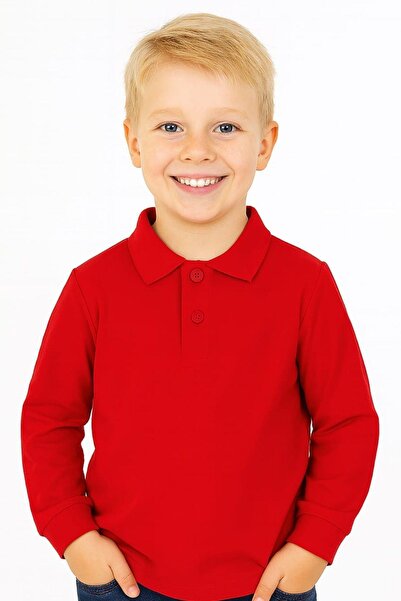Trend Baby Kids Children's Unisex Long Sleeve Polo Neck T-Shirt Red School 6-9 Years