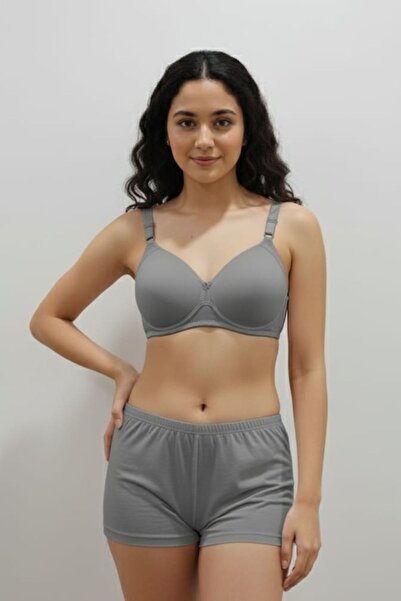 enmodaiçgiyim Gray Wireless Non-Padded Sponge Bra Wire-Free T-Shirt Bra - No Trace