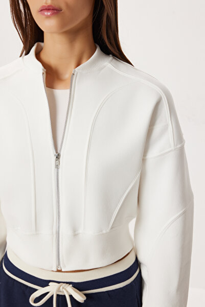 Lovelyİstanbul Πλεκτό φούτερ με φερμουάρ επένδυση fleece LAN0085 EKRU