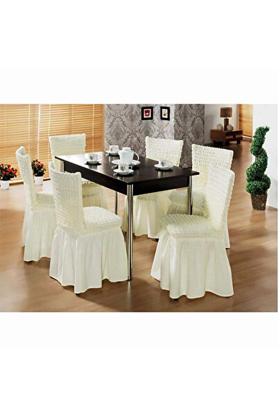 Inovius Set 6 huse scaune cu volane din bumbac elasticizat