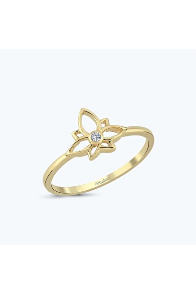 Altınbaş Altın Tektaş Lotus Çiçeği Yüzük