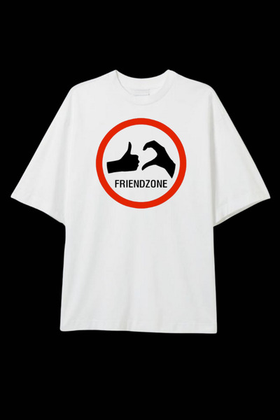Dupe Design Frienzone Printed Oversized Unisex White T-Shirt