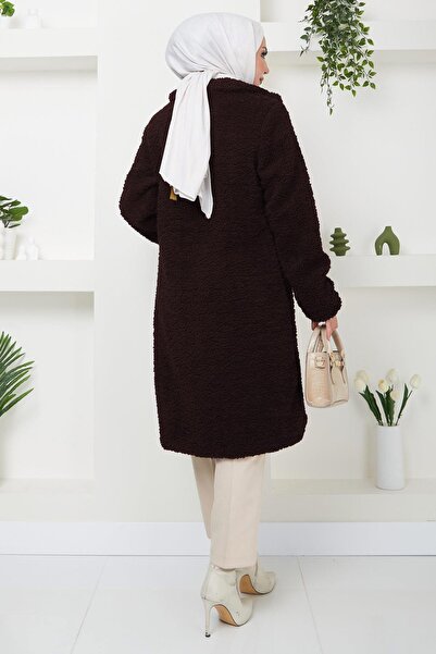 hafsamina Fleto Pocketed Plush Coat Brown Hm2506