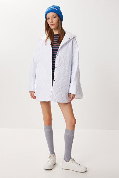 Lovelyİstanbul Hooded Quilted Oversized Coat Lfn0002 White