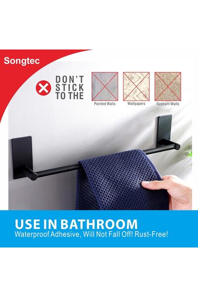 Generic Songtec Adhesive Towel Bar - Black, 16-Inch Self-Adhesive Stainless Steel
