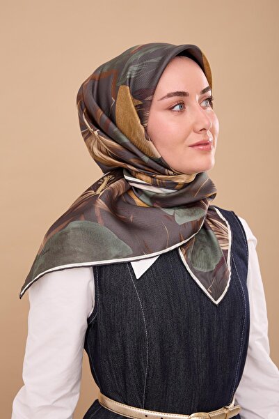 Silk Home Green Coffee Flower Pattern Tivil Woven Pure Silk Scarf-Kvs0894