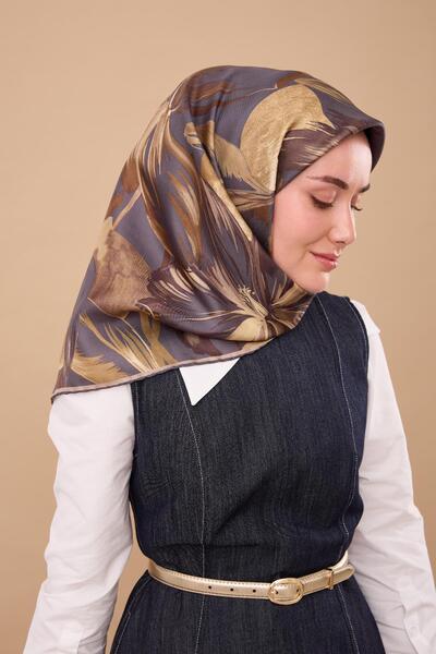 Silk Home Smoked Coffee Flower Pattern Tivil Woven Pure Silk Scarf-Kvs0893