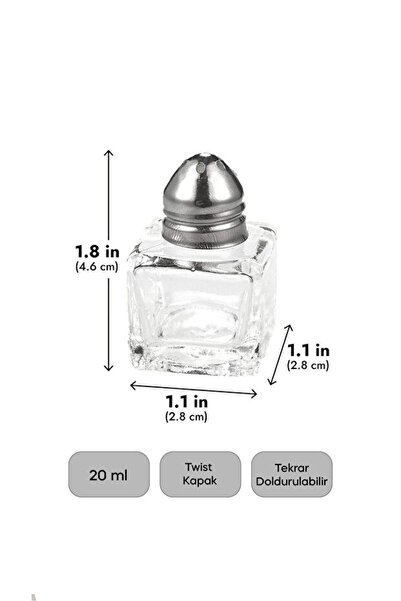 safestore Salty Glass 2-Piece Salt Shaker 20ml Mini Cube Single Salt Shaker-Pepper Shaker Set Stainless Steel Cover