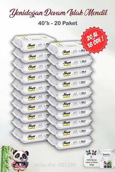 Sleepy 20 AL 18 ÖDE Yenidoğan Devam Islak Bebek Havlusu 40'lı ve ROSIE