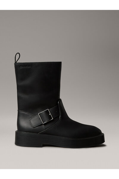Calvin Klein Leather Stacked Heel Biker Boots
