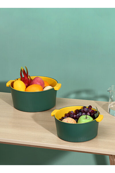 Lawazim Fruit & Vegetable Strainer Bowl 20.5×20.5×9.5cm Green/Yellow - Round Colander
