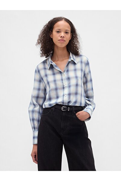 GAP Kadın Mavi Voile Kareli Gömlek