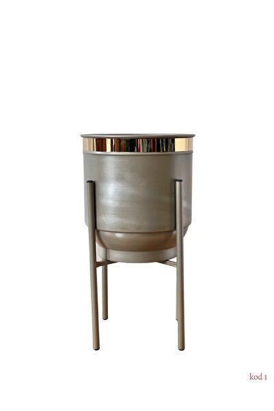 BitkiKapında Zambak Ayaklı Bej Metal Saksı