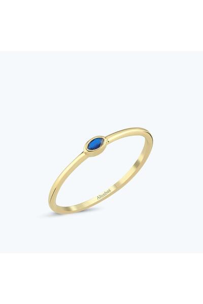 Altınbaş Lacivert Taşlı Altın Markiz Yüzük