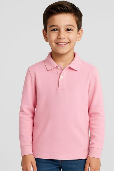 Trend Baby Kids Children's Unisex Long Sleeve Polo Neck T-Shirt Pink School Age 10-13