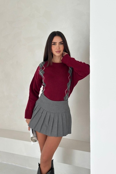 Noi Belis Crew Neck Diamond Pattern Knit Sweater Aw25Kz0079