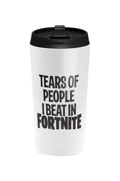 LOUD UNIVERSE كوب مطبوع دموع الناس من فورتنايت مع غطاء، أبيض/أسود