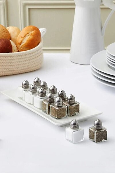 safestore Salty Glass 2-Piece Salt Shaker 20ml Mini Cube Single Salt Shaker-Pepper Shaker Set Stainless Steel Cover