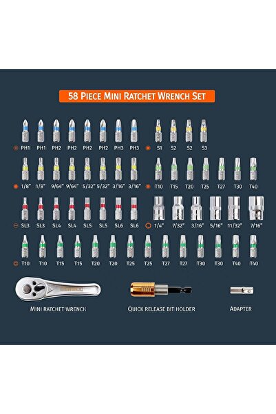 Generic Inwell 58 Piece Screwdriver Bit Set – 1/4" Drive Mini Ratchet Wrench & Sockets (Premium S2)