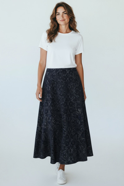 ECE GİYİM Women's Eight-Piece Fish Skirt with Elastic Waist and Patterned