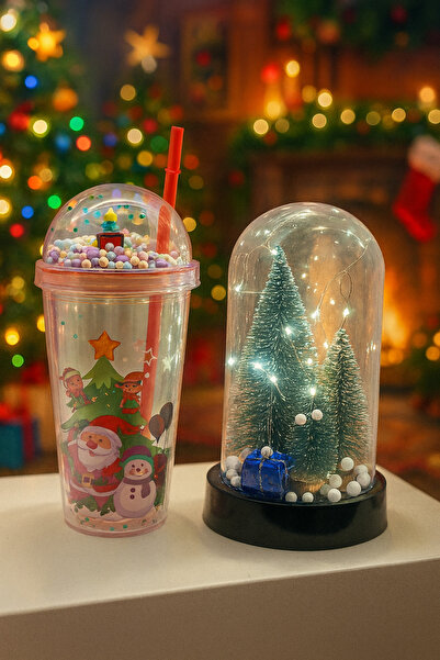 CHANCE GİFT Yılbaşı Hediye Seti LED Işıklı Ağaç Fanus & Noel Baba Pipetli Bar...