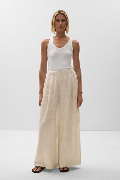 Oysho Wide leg striped 100% linen trousers