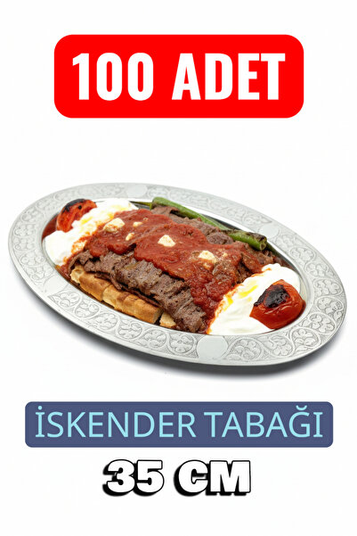 Binbir Trend Oval Krom Çelik İskender ve Servis Tabağı – Otantik İşlemeli, 35 cm