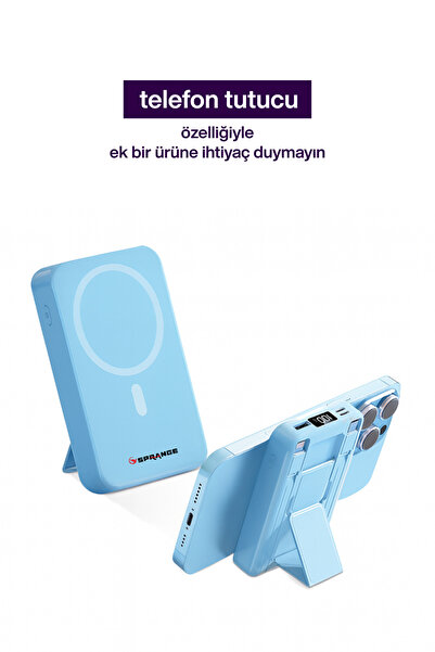 SPRANGE Magsafe Powerbank 10000 Mah Standlı Hızlı Taşınabilir Iphone 11 12 13 14 15 16 17 Samsung uyumlu