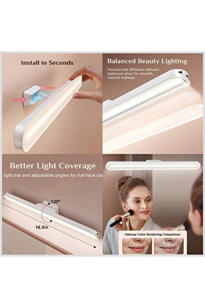 AZONEE Magnetic LED Makeup Light with Touch Control, Rechargeable Vanity Lamp, 3 Color Modes & Dimmer