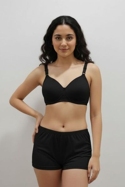 enmodaiçgiyim Black Wire-Free Non-Padded Sponge Bra No Underwire T-Shirt Bra - No Trace