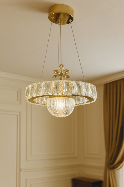 RSCOLLECTIONS Tek Top Taşlı Led Avize Gold