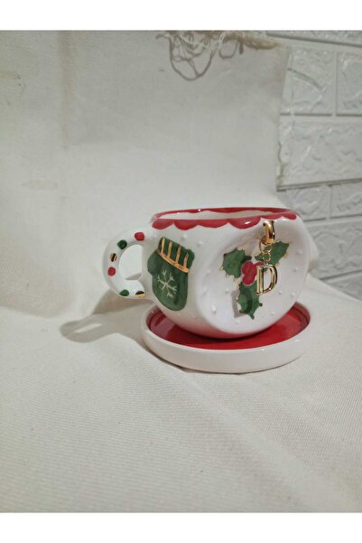 Ceresshop New Year's Gift – Handmade Mug with Letter Charm (Specify the Letter in the Message after Ordering)