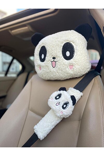 senıraz Panda Cute Car Pillow and Seat Belt Cover Set of Two (1 Cover and 1 Belt)