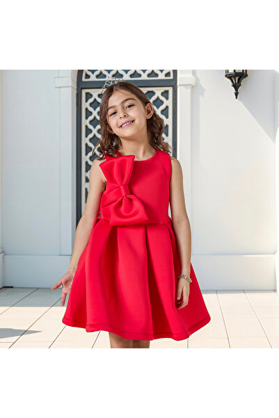 Juniors Giggles Solid Sleeveless Dress with Round Neck and Bow Detail
