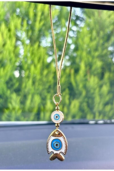 Azrua Gilded White Fish Car Mirror Ornament Car Charm Bag Accessory