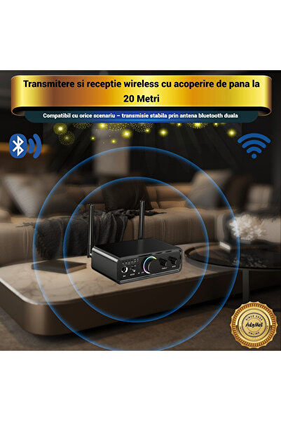 AdyMel Bluetooth 5.3 Adapter, Hi‑Fi TX/RX, USB, Optical, Coaxial, RCA, 3.5mm AUX, Black