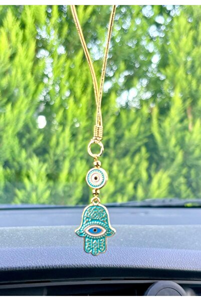 Azrua Gilded Turquoise Hand of Fatima Metal Car Mirror Ornament Car Charm Bag Accessory
